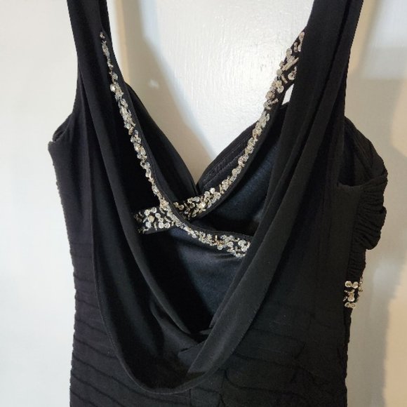 CHIC BLACK COCKTAIL DRESS WITH DIAMANTE UNDER BUST AND CRISS CROSS STRAPS - Picture 6 of 7